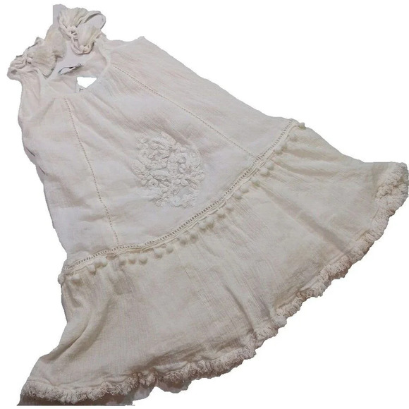 Bindu Boho Sundress Paloma Blue Tassel Tie Lined Tiered small white new - Picture 5 of 16